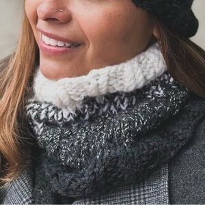 Ombré Knit Cowl Cozy Black and white Gradient Scarf, Winter Boho, Chunky